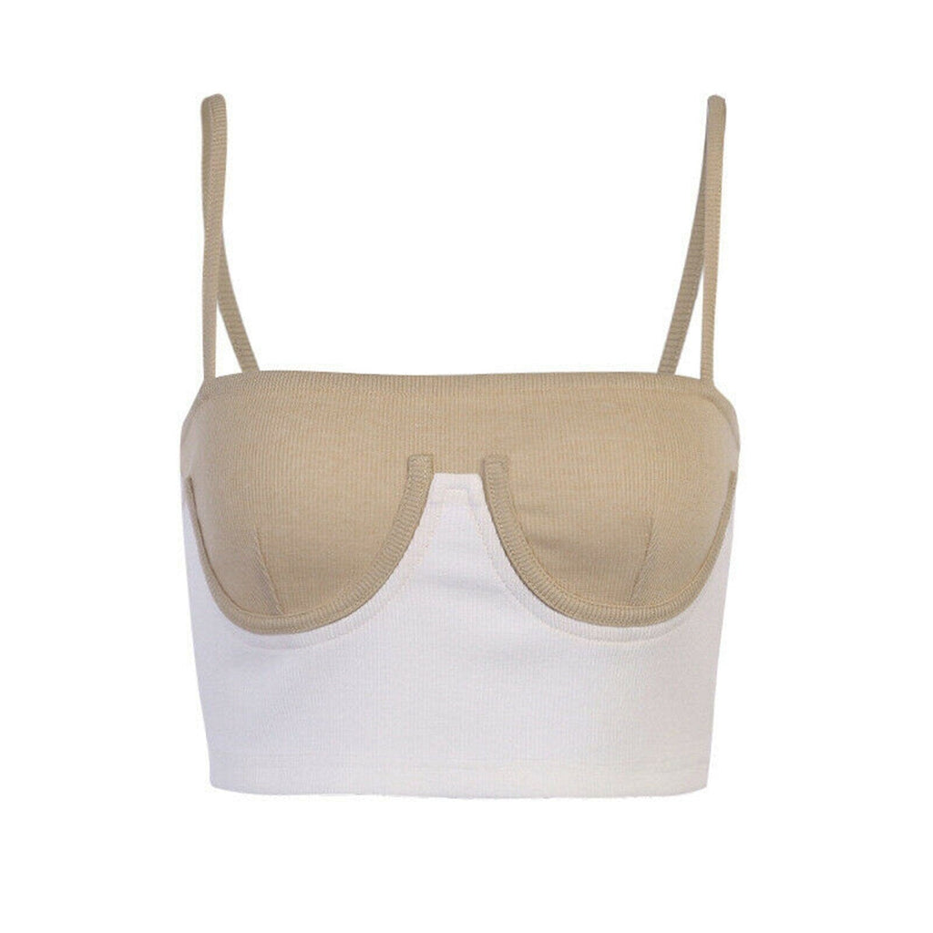 JuliaFashion-Color Patchwork Bare Midriff Cami Tops