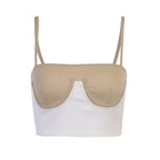 JuliaFashion-Color Patchwork Bare Midriff Cami Tops