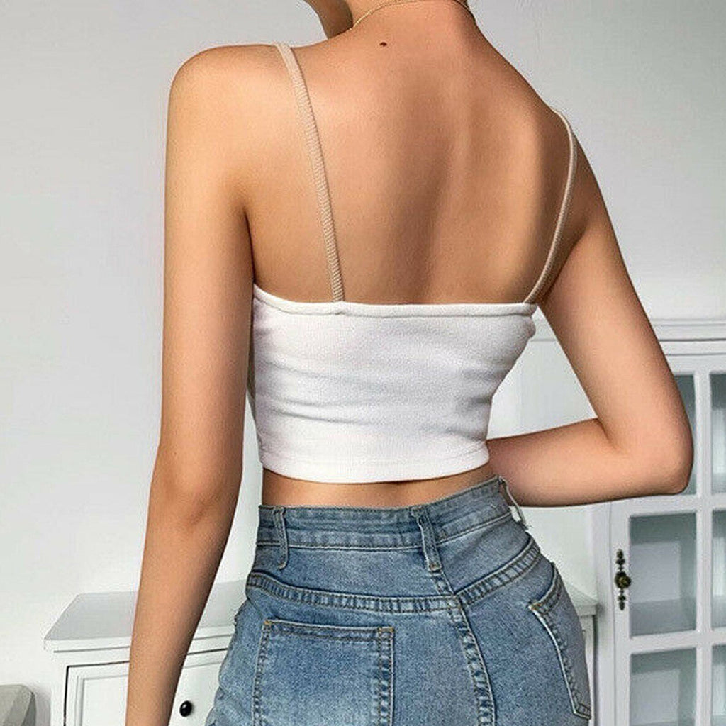 JuliaFashion-Color Patchwork Bare Midriff Cami Tops