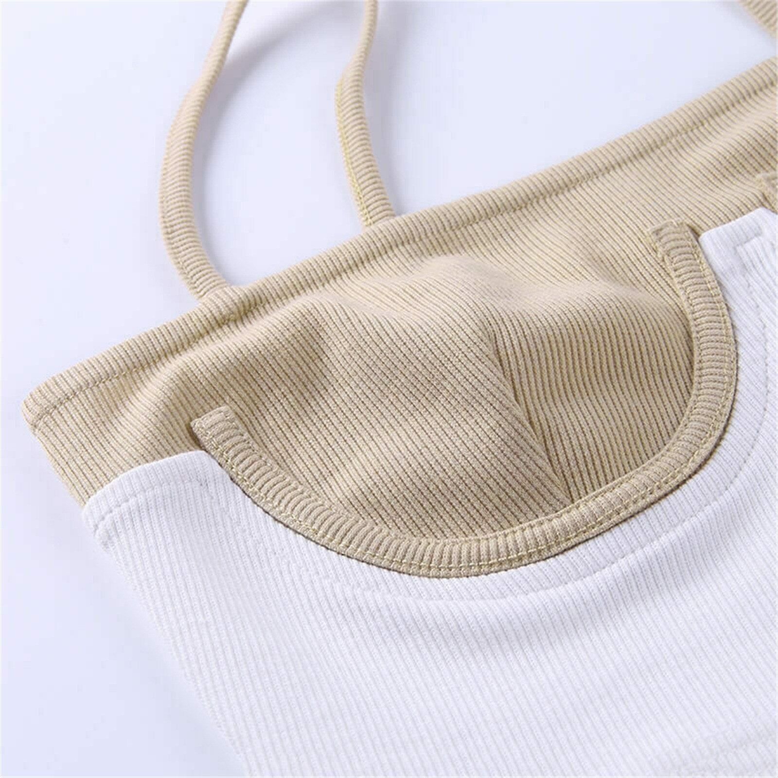 JuliaFashion-Color Patchwork Bare Midriff Cami Tops