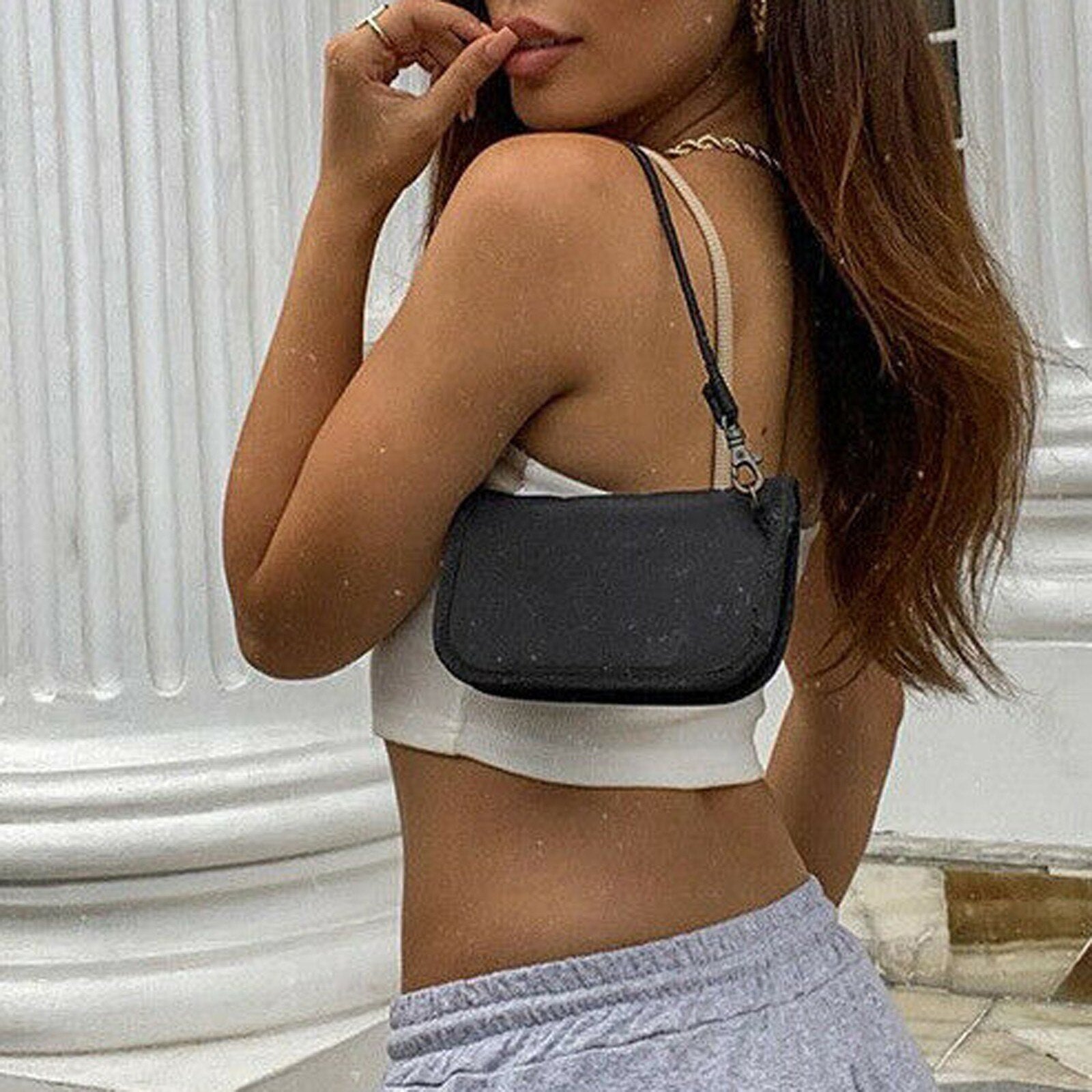 JuliaFashion-Color Patchwork Bare Midriff Cami Tops