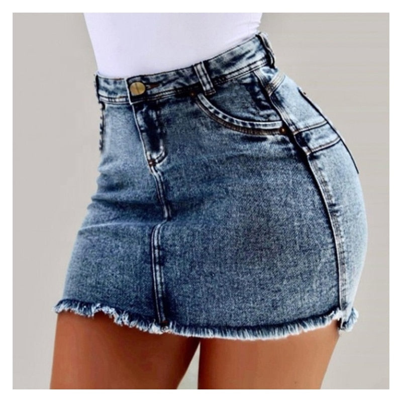 JuliaFashion - Sexy Solid Color Denim Mini Skirt