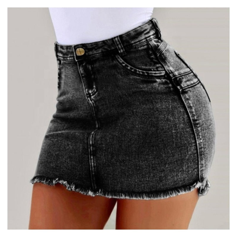 JuliaFashion - Sexy Solid Color Denim Mini Skirt