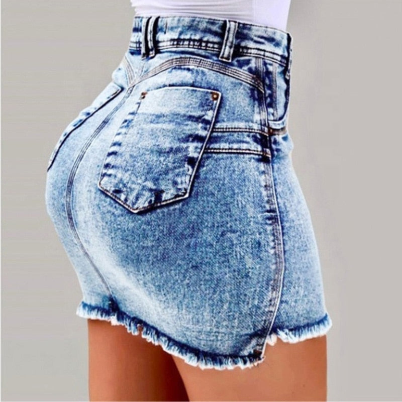 JuliaFashion - Sexy Solid Color Denim Mini Skirt