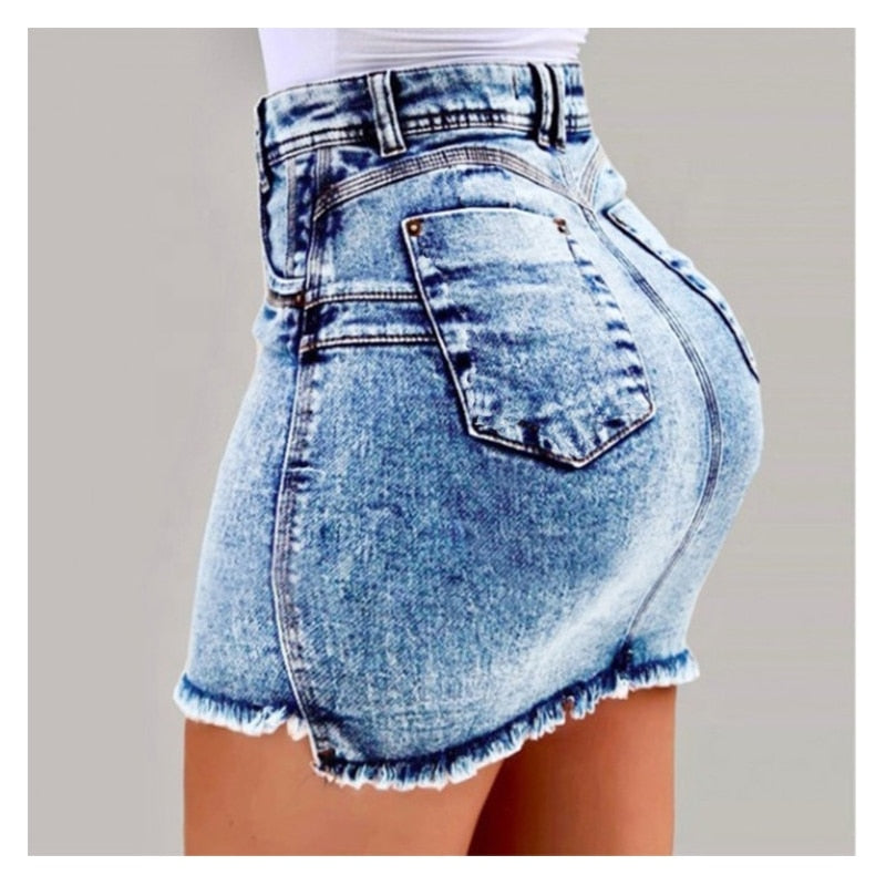 JuliaFashion - Sexy Solid Color Denim Mini Skirt