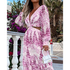 JuliaFashion - Spring Autumn Tie Dye Print Sexy Cutout Dress