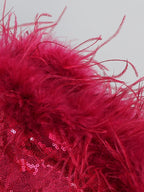 JuliaFashion - 2024 Sexy V-Neck Luxury Feather Sequin Mini Bodycon Dress