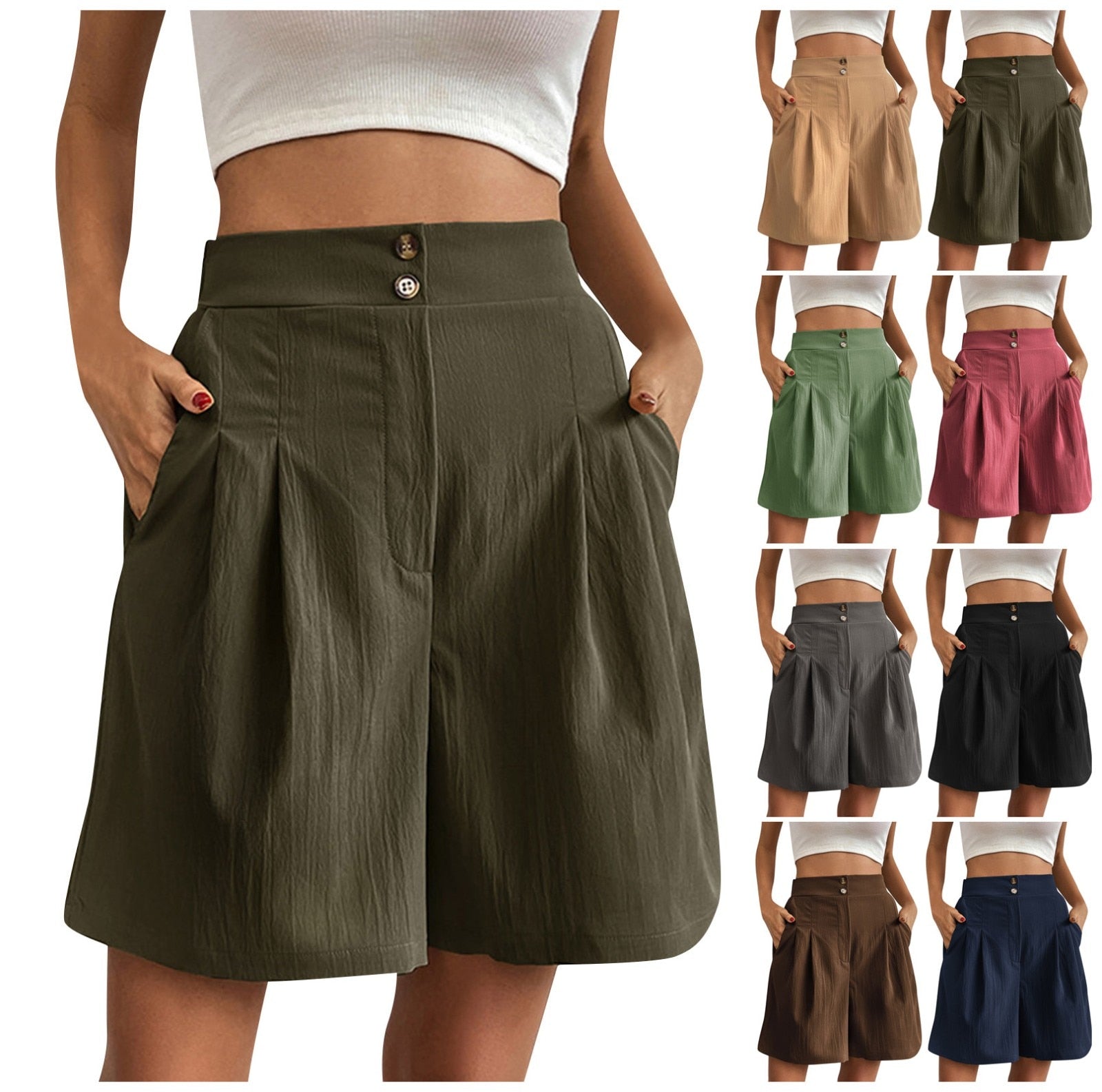 JuliaFashion - Slim Buttoned Solid Casual Short Shorts