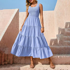 JuliaFashion - Sleeveless Draped Round Neck Holiday Dress