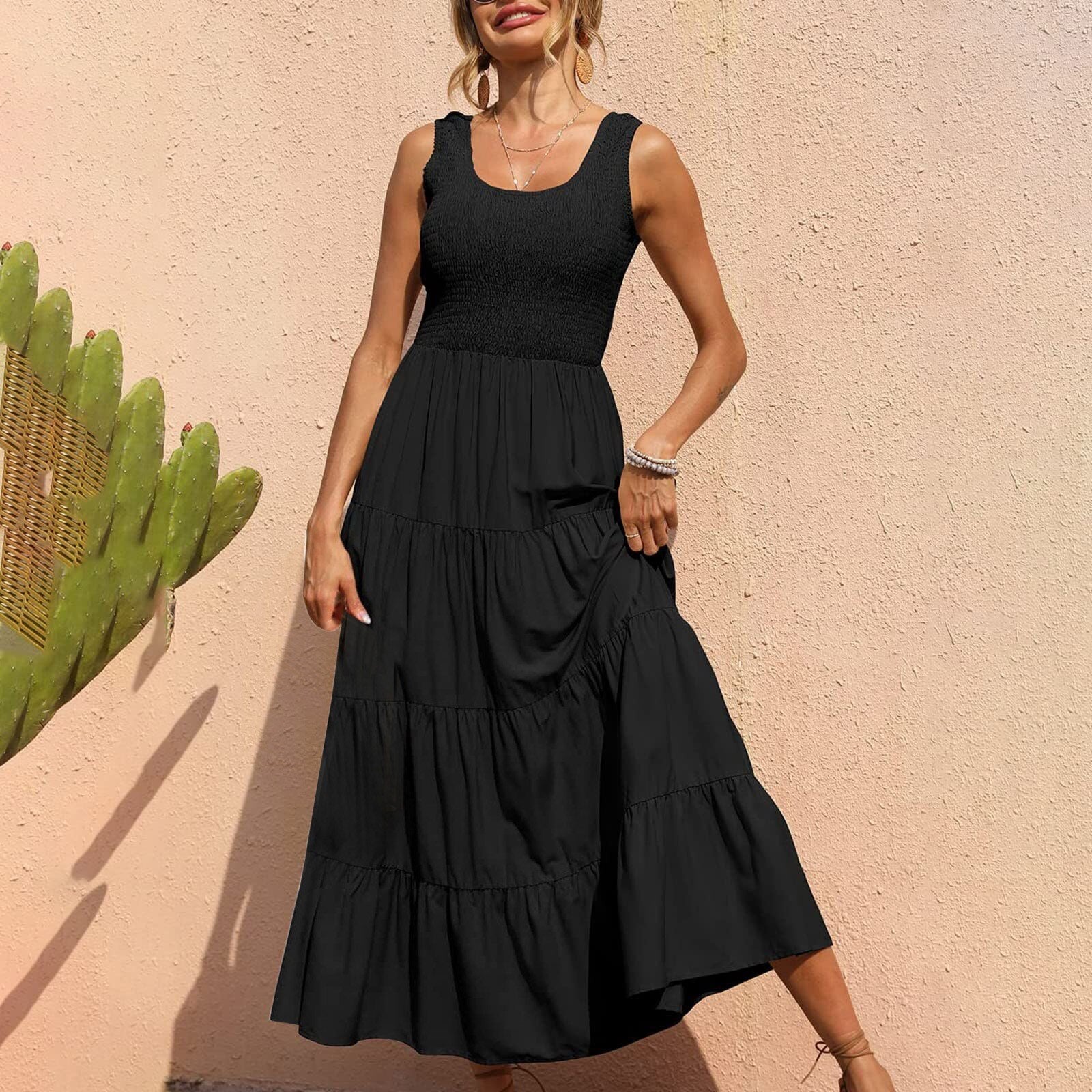 JuliaFashion - Sleeveless Draped Round Neck Holiday Dress