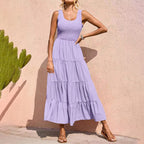 JuliaFashion - Sleeveless Draped Round Neck Holiday Dress