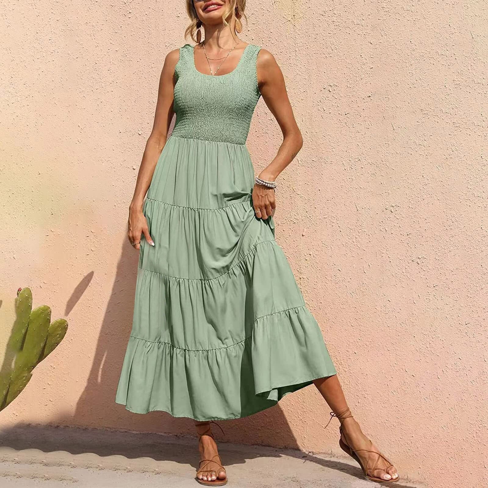 JuliaFashion - Sleeveless Draped Round Neck Holiday Dress
