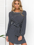 JuliaFashion - 2024 Stripe Boat Neck Slouchy Mini Dress