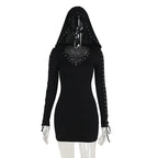 New Strap Street Gothic Punk High Pentagram Mini Waist Hooded Sleeve Retro Sexy Dark Long Vintage Dress