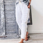 JuliaFashion-Elastic Waisted Cotton Linen Summer Pants