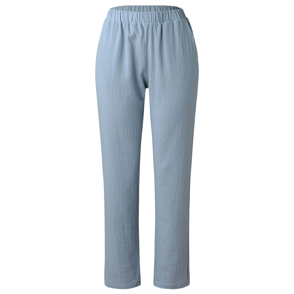 JuliaFashion-Elastic Waisted Cotton Linen Summer Pants