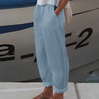 JuliaFashion-Elastic Waisted Cotton Linen Summer Pants