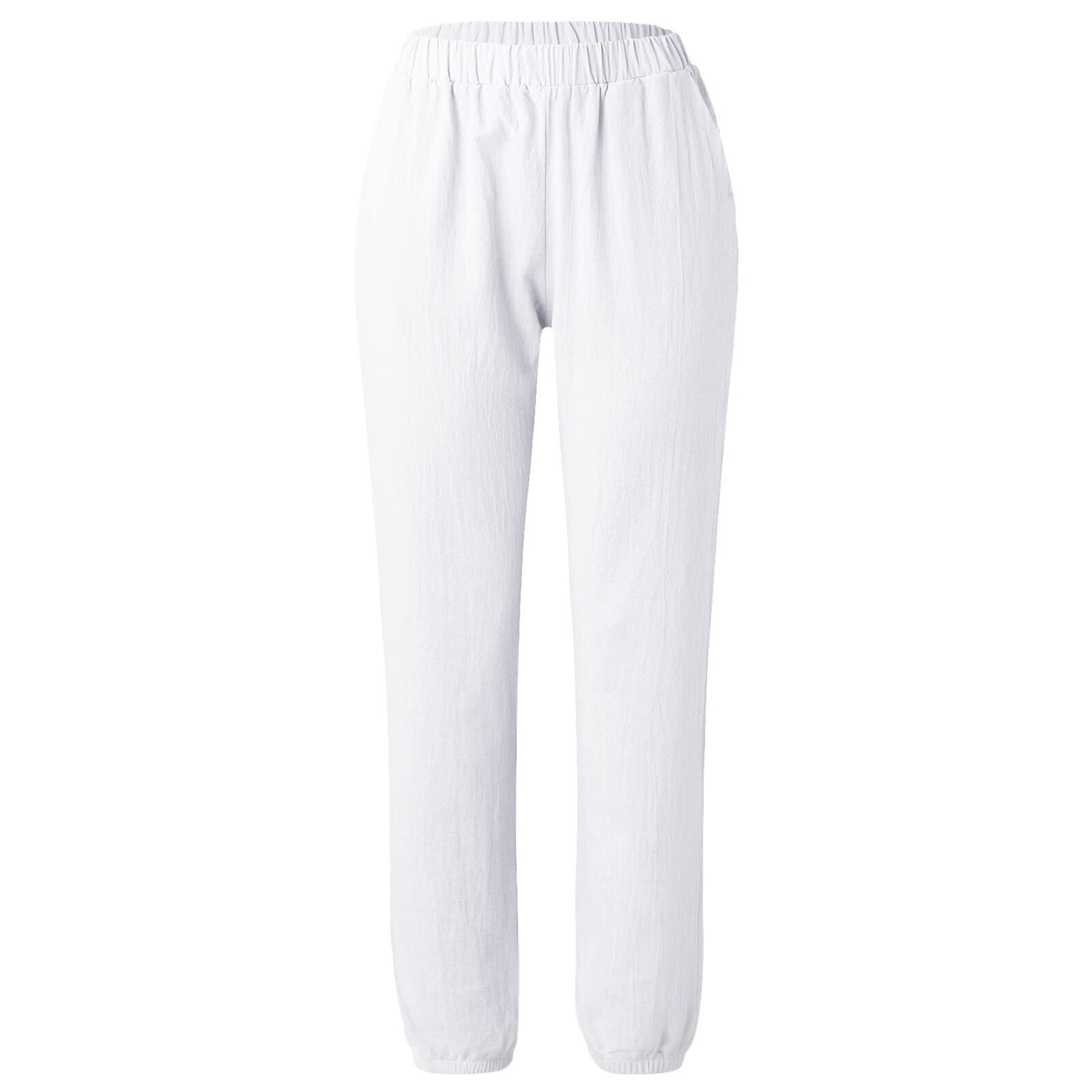 JuliaFashion-Elastic Waisted Cotton Linen Summer Pants