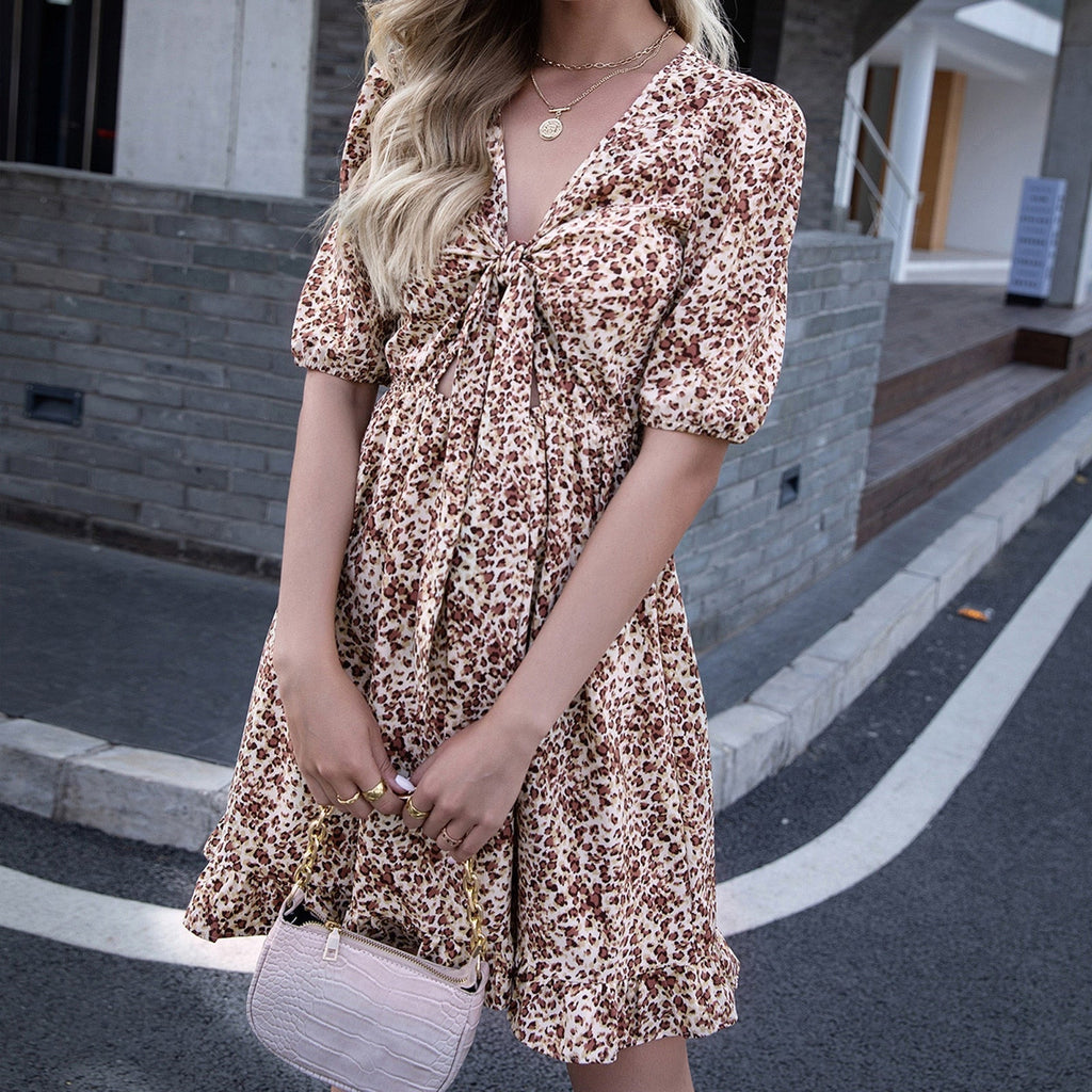 JuliaFashion-Floral Ruffles Sexy V-Neck Boho Dress