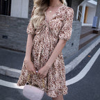 JuliaFashion-Floral Ruffles Sexy V-Neck Boho Dress