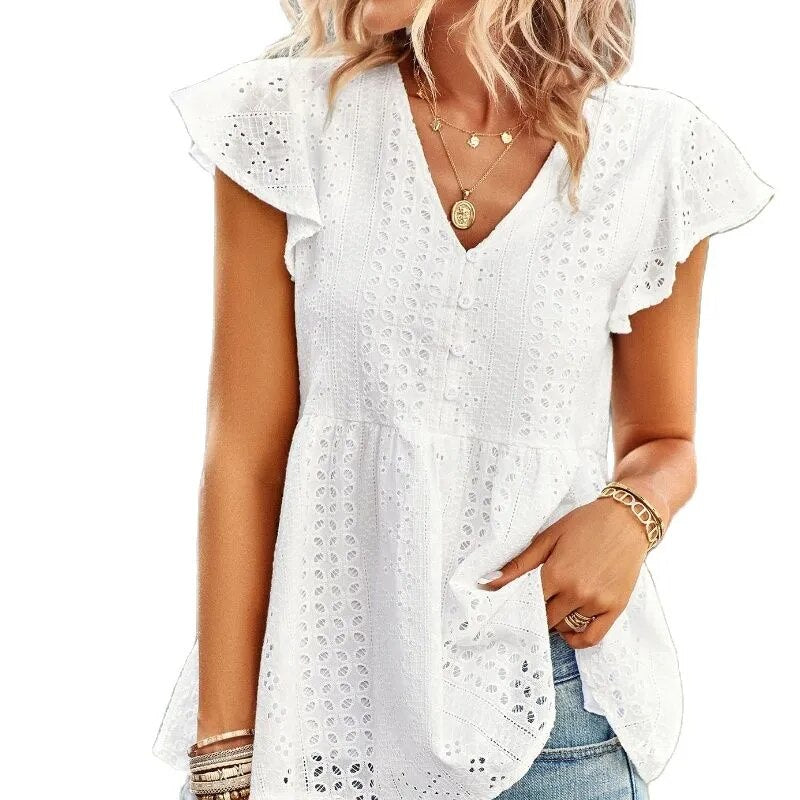 JuliaFashion - 2024 Sweet Mesh Lace Top Blouses