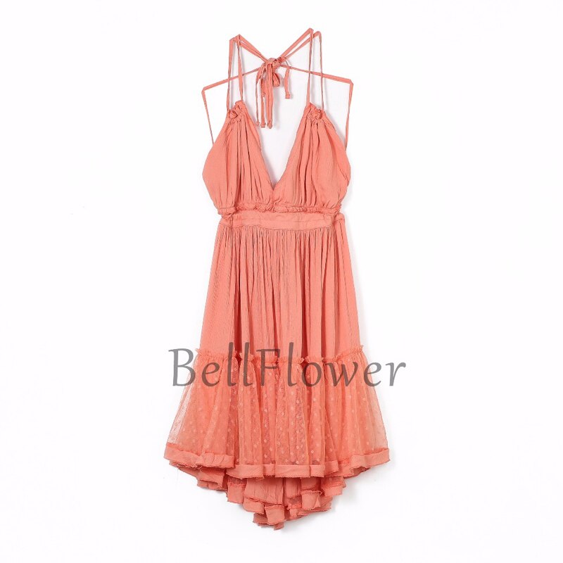 JuliaFashion - Sexy Lace-Up Backless Halter Boho Dress