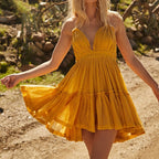 JuliaFashion - Sexy Lace-Up Backless Halter Boho Dress