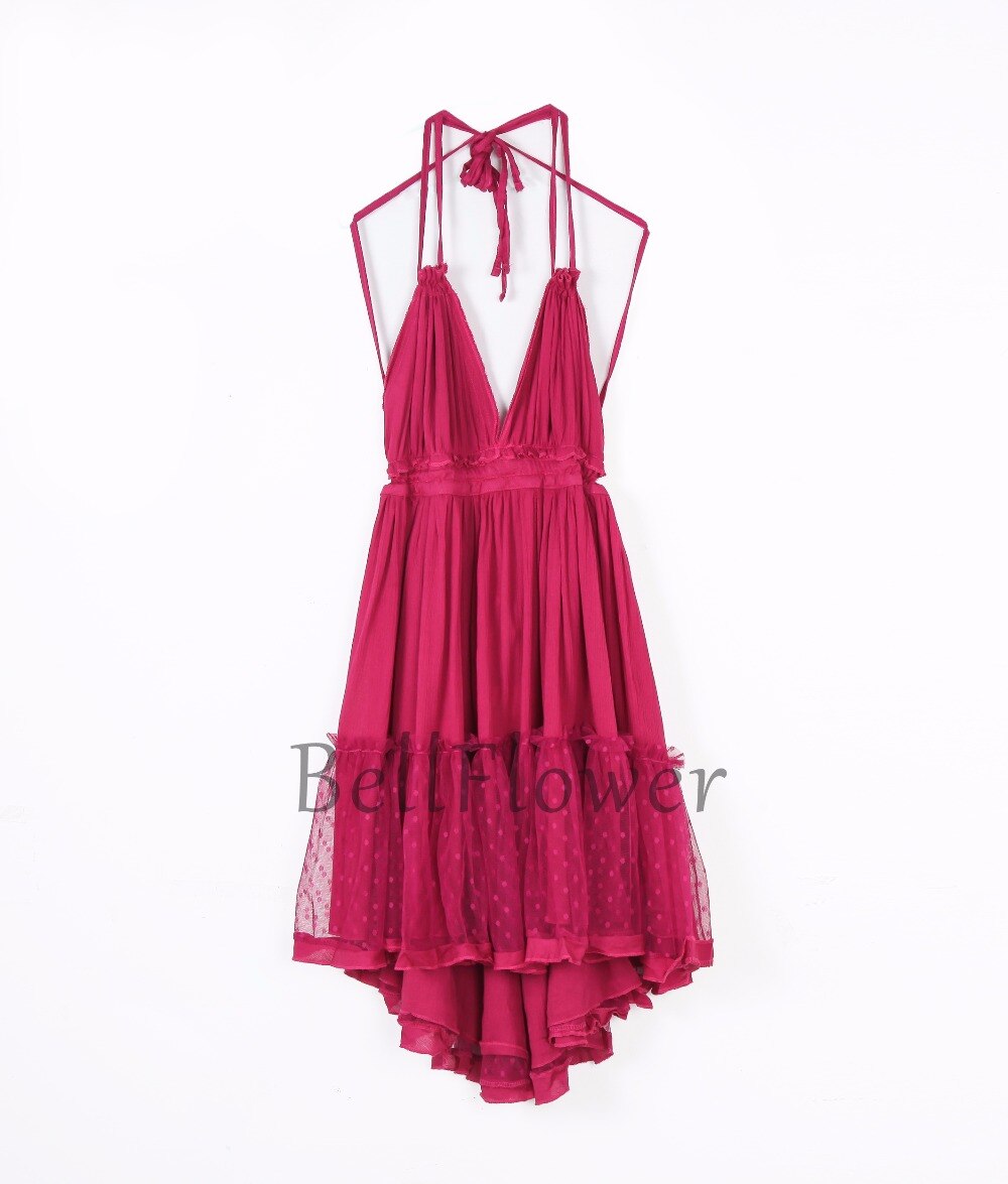 JuliaFashion - Sexy Lace-Up Backless Halter Boho Dress