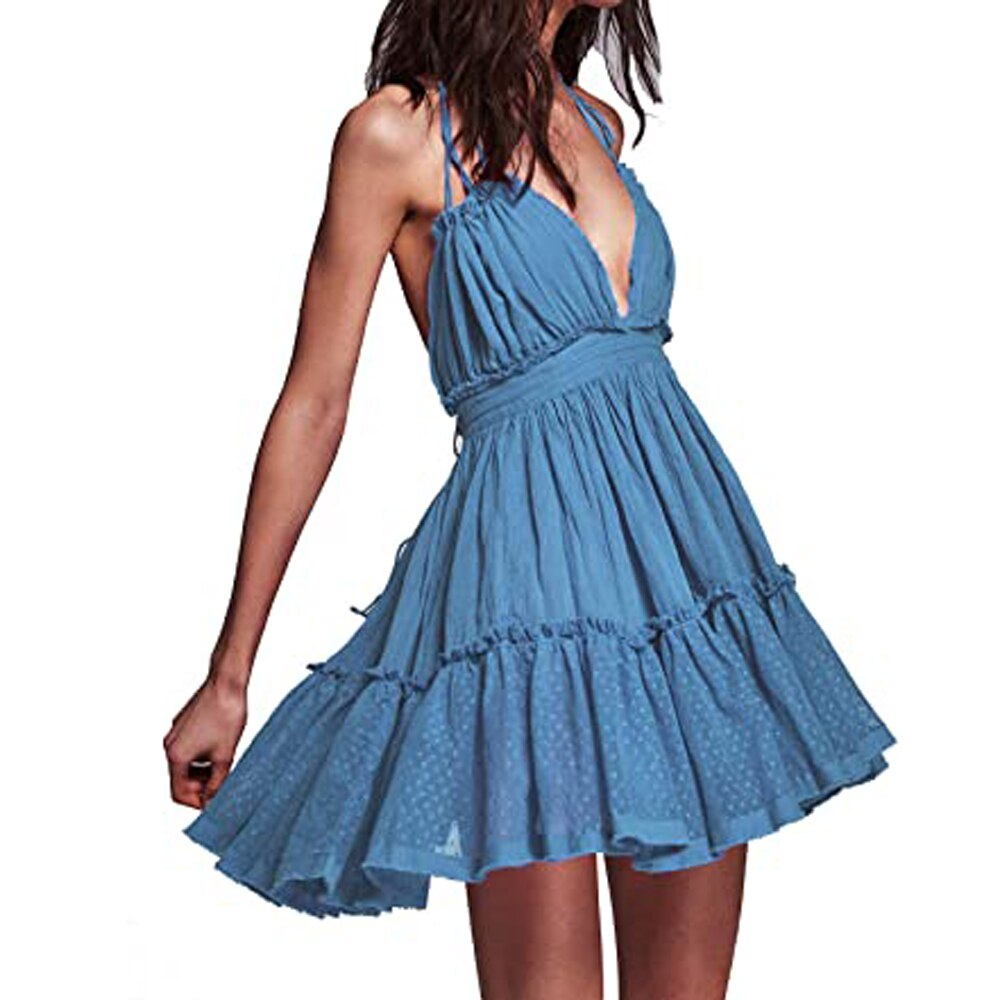 JuliaFashion - Sexy Lace-Up Backless Halter Boho Dress