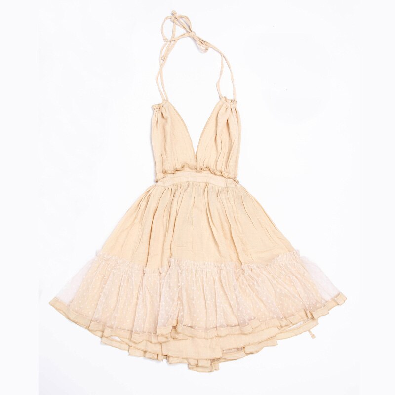 JuliaFashion - Sexy Lace-Up Backless Halter Boho Dress