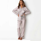 JuliaFashion - 2024 Satin Silk Striped Sleepwear Two Piece Set