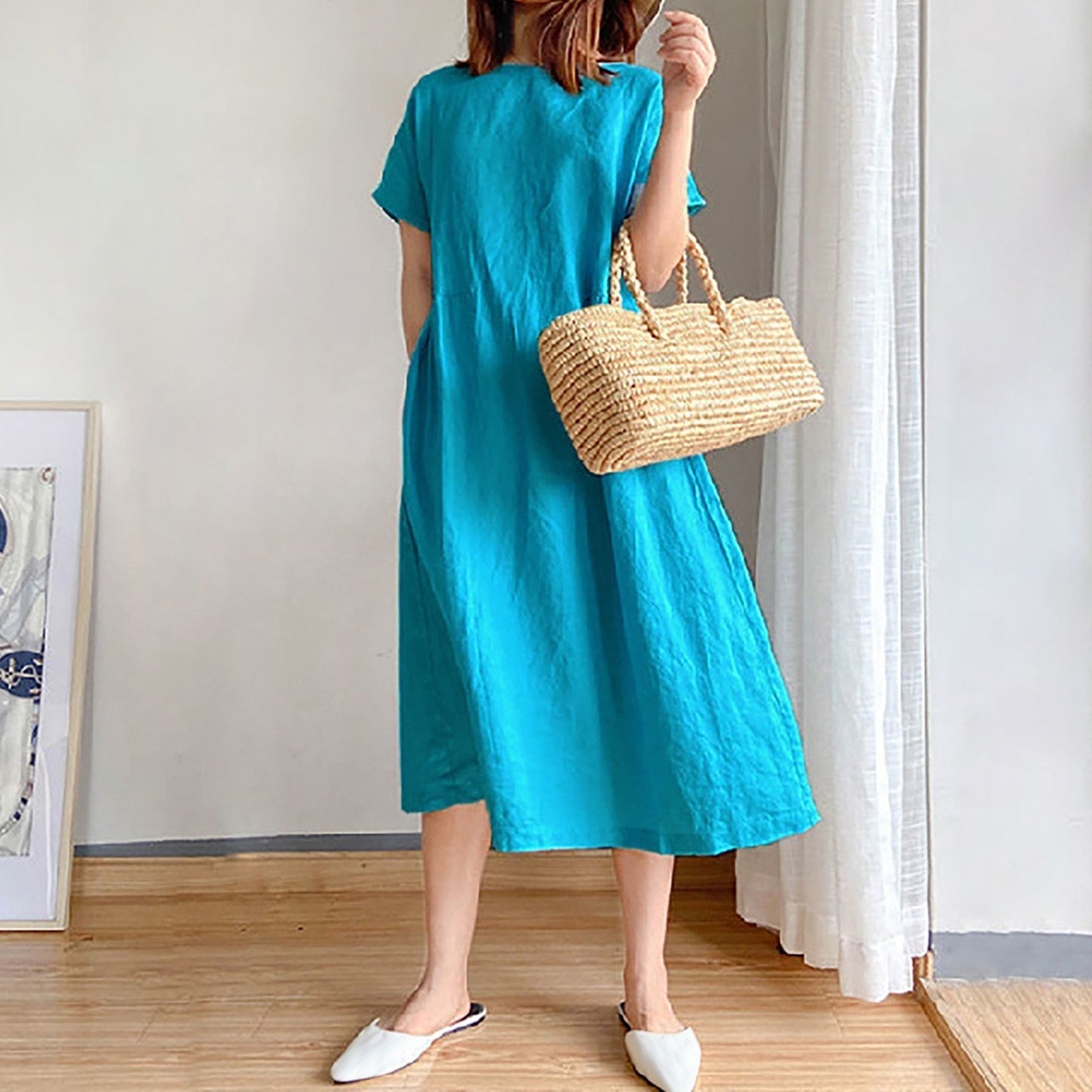 JuliaFashion - Short Sleeve Casual Loose Midi Dress