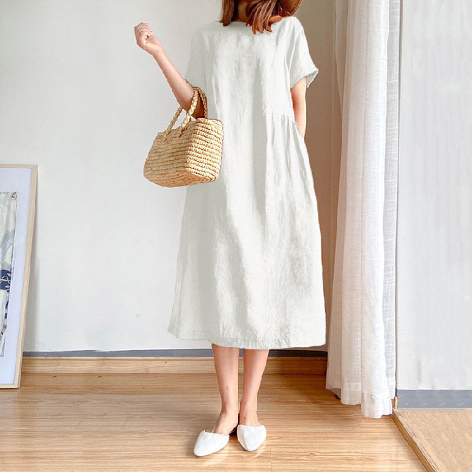 JuliaFashion - Short Sleeve Casual Loose Midi Dress