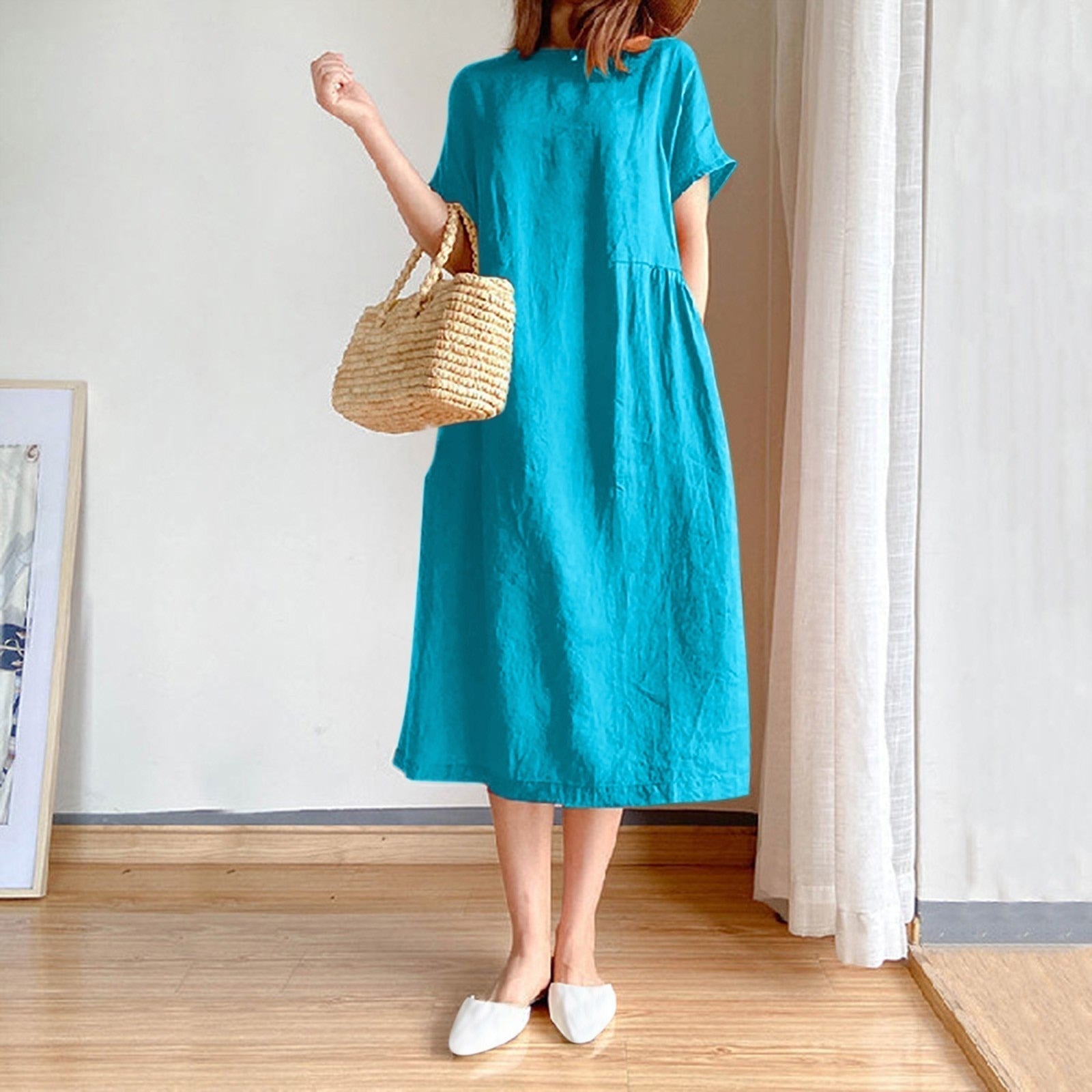 JuliaFashion - Short Sleeve Casual Loose Midi Dress