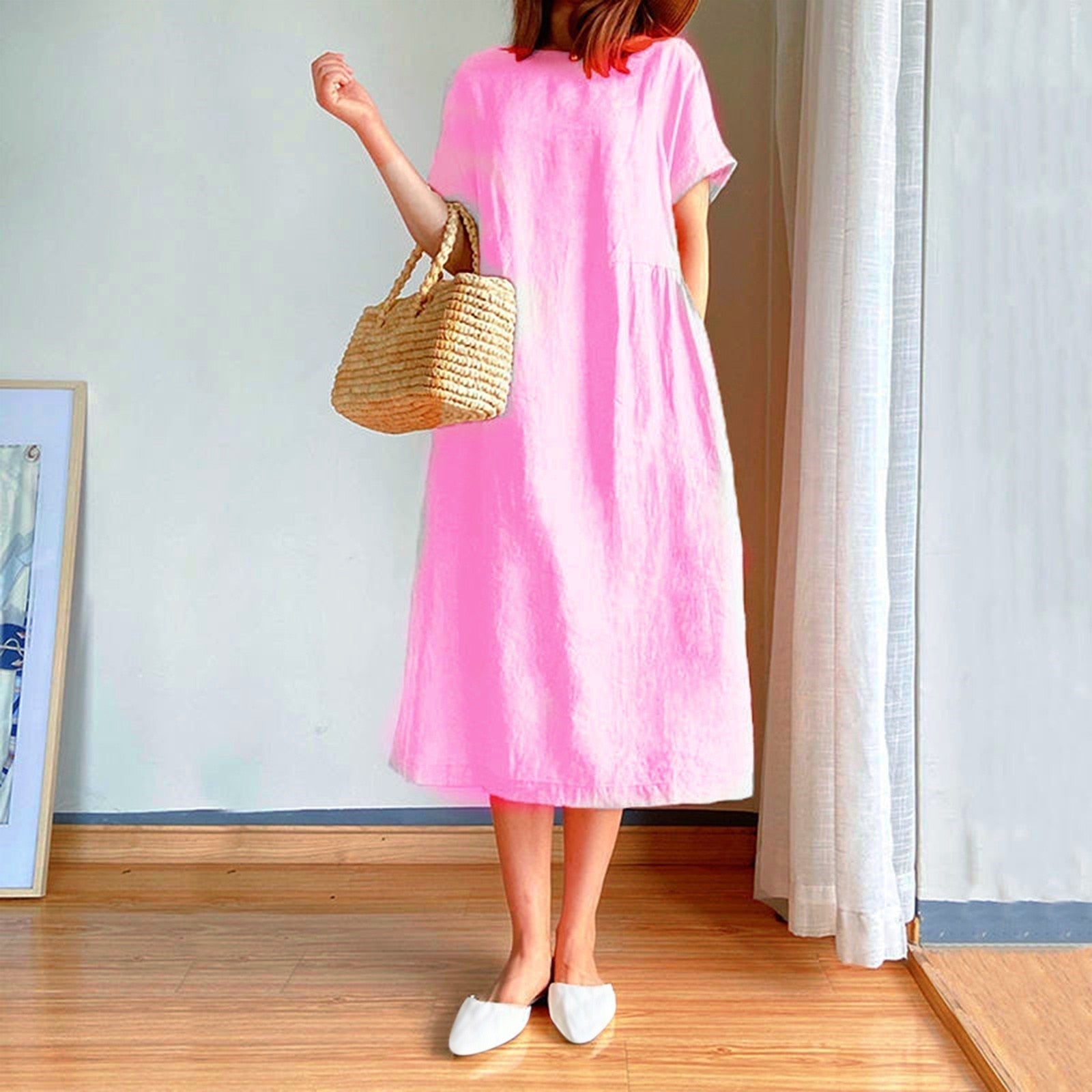 JuliaFashion - Short Sleeve Casual Loose Midi Dress