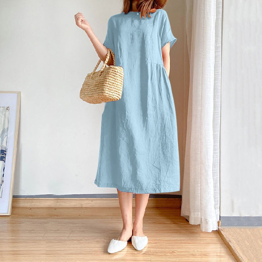 JuliaFashion - Short Sleeve Casual Loose Midi Dress