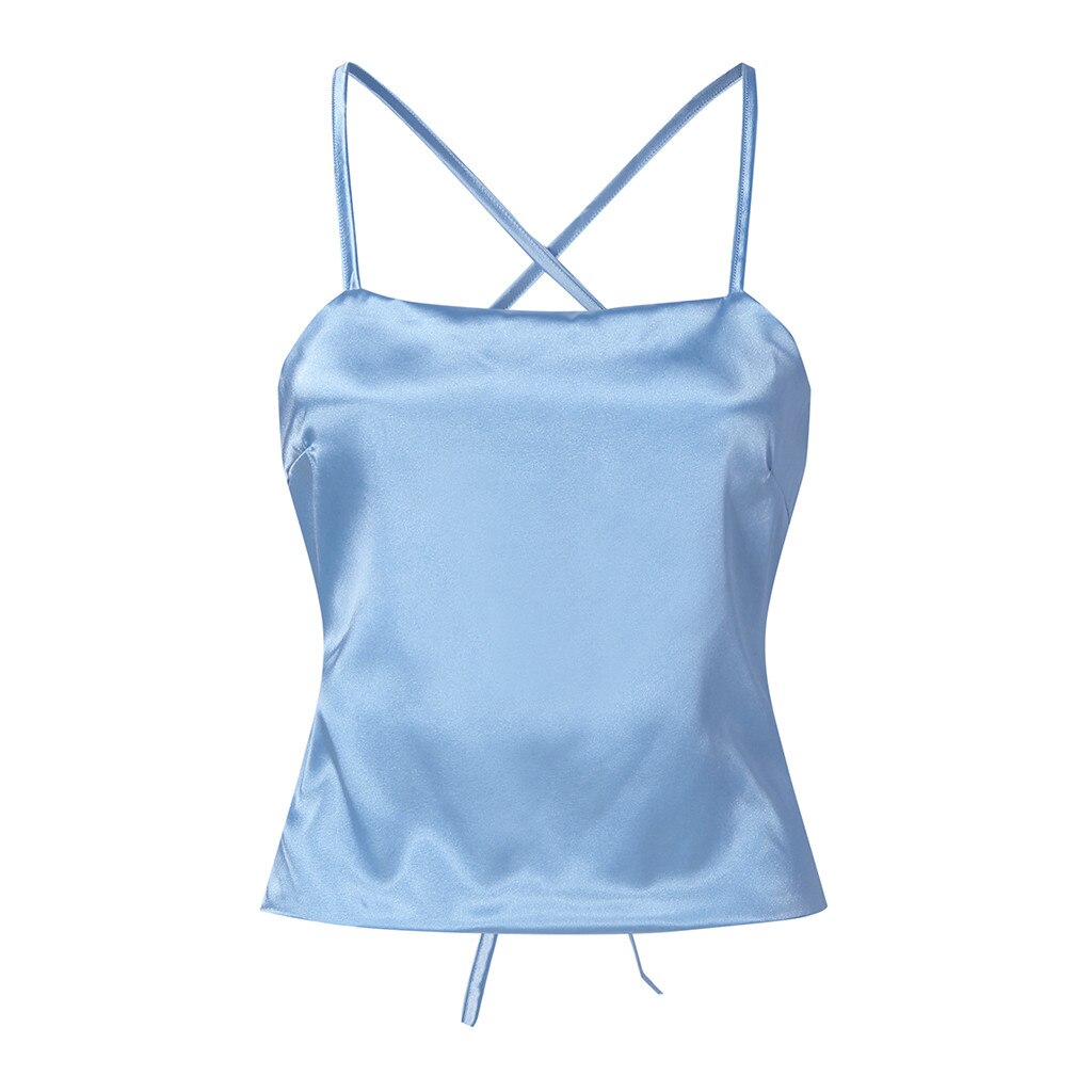JuliaFashion - Sexy Lace-Up Satin Silk Cami Tops