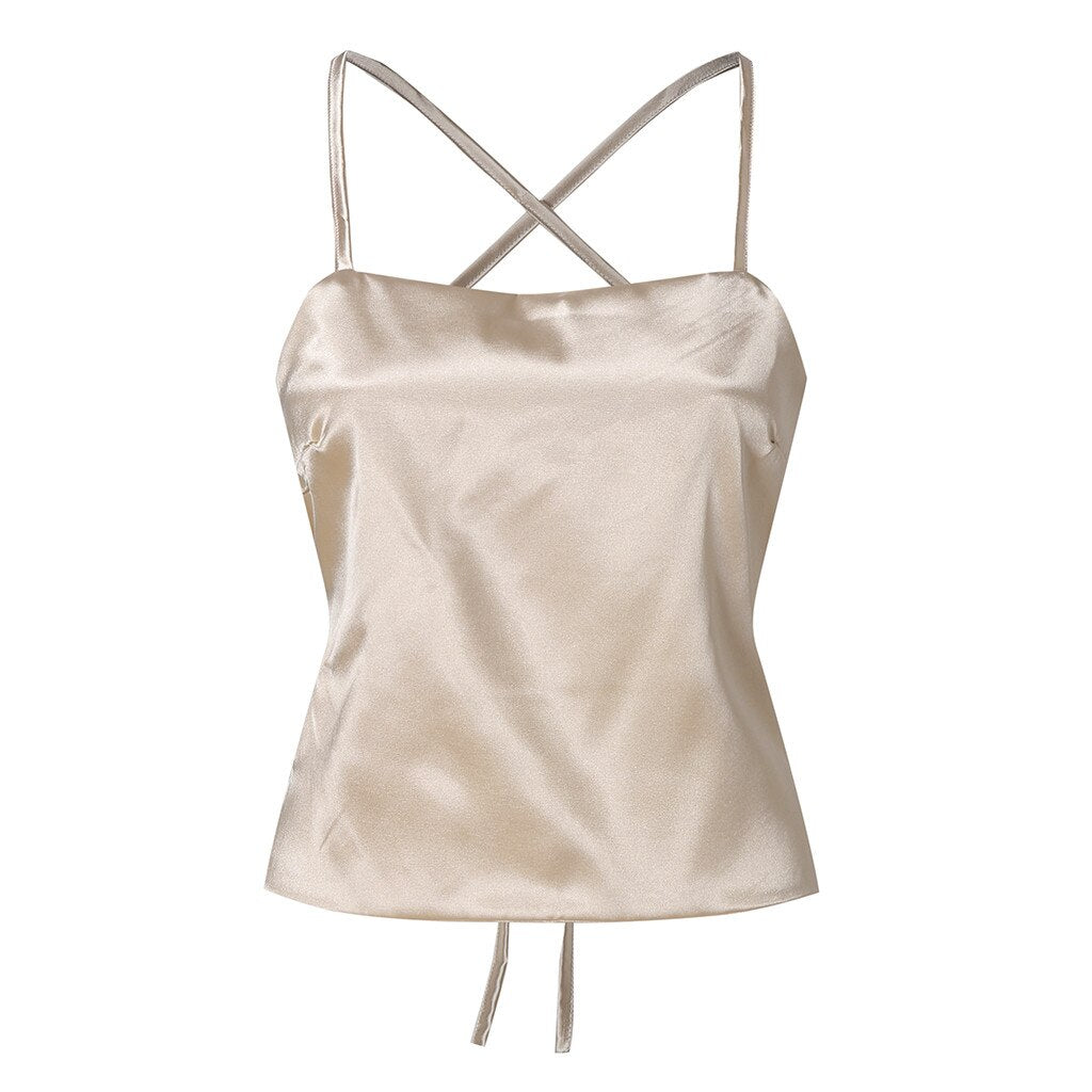 JuliaFashion - Sexy Lace-Up Satin Silk Cami Tops