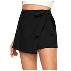JuliaFashion-Cotton Linen High Waist Lace-up Shorts