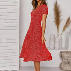 JuliaFashion-Polka Dot A-Line Boho Midi Dress