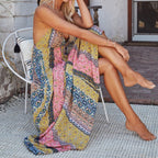 JuliaFashion-Boho Style Backless A-Line Maxi Dress