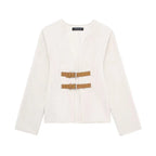 Solid Color Crew Neck Elegant Office Lady Single Breasted Cardigan