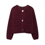 Casual Sweater Coat with Pockets Metal Button Cardigan