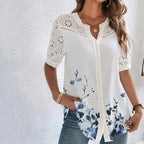 JuliaFashion-Elegant Lace Short Sleeve Blouses
