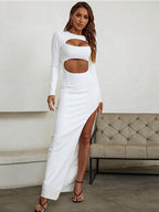 JuliaFashion - Sexy White Split Maxi Bodycon Cutout Dress
