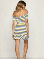 JuliaFashion - 2024 Triumph Stripe Off-The-Shoulder Bodycon Dress