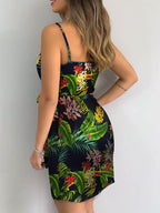JuliaFashion - 2024 Tropical Print V-Neck Wrap Casual Holiday Dress