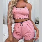 JuliaFashion - 2024 Two Pieces Print Nighty Loungewear Camisoles Shorts Suit