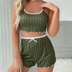 JuliaFashion - 2024 Two Pieces Print Nighty Loungewear Camisoles Shorts Suit