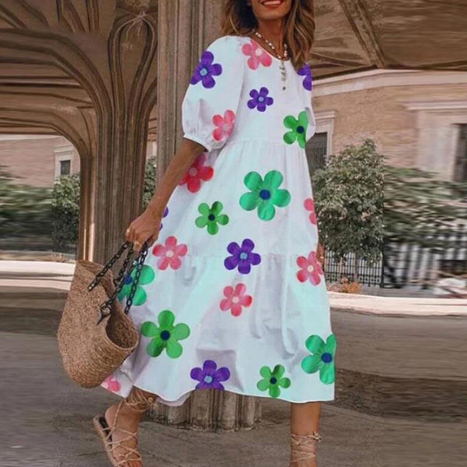 JuliaFashion - Vintage Square Collar Floral Boho Dress